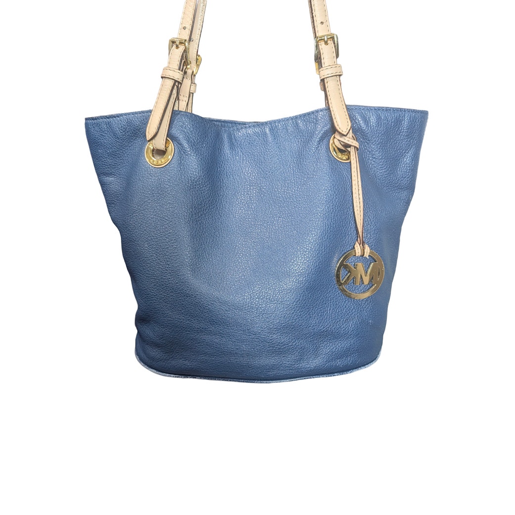Michael Kors Jet Set Blue Pebbled Leather Bucket Shoulder Tote
